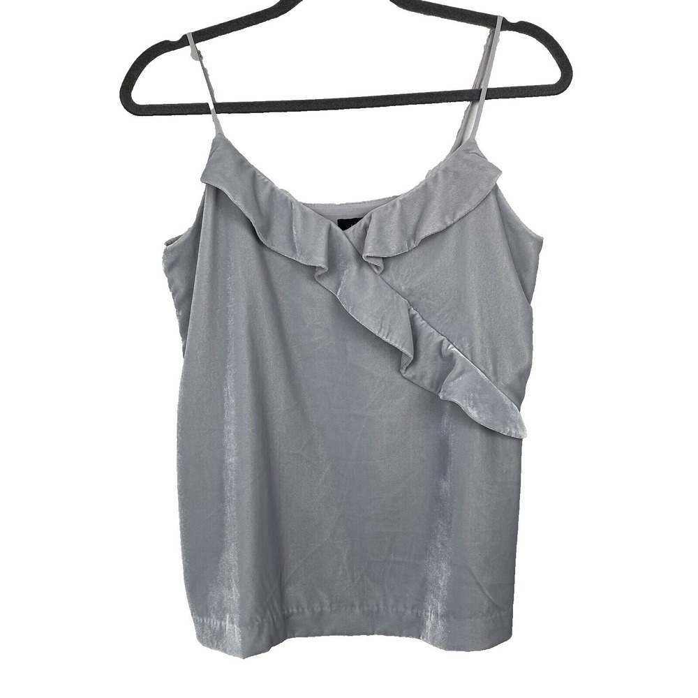 J Crew‎ Cami Top Womens 4T Going Out Grey Velvet Ruffle Feminine Blouse Lined